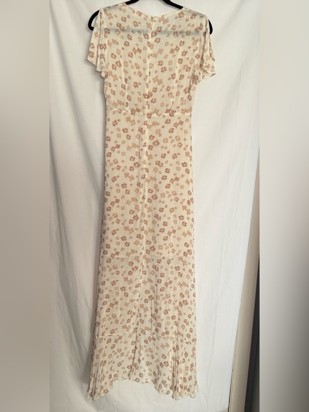 Altar'd State Floral Swiss Dot High-Low Maxi Faux Wrap Dress Cream Mauve Small - Picture 9 of 12